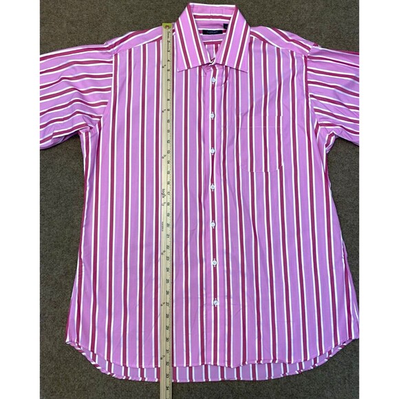 Burberry Striped Dress Dress Shirt Mens 17 Long Sleeve Cotton Pink Button Up - Picture 3 of 8